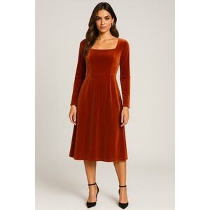 Jessakae‎ Dress Women L Velvet Whimsigoth Romantic Midi Copper Wedding Guest